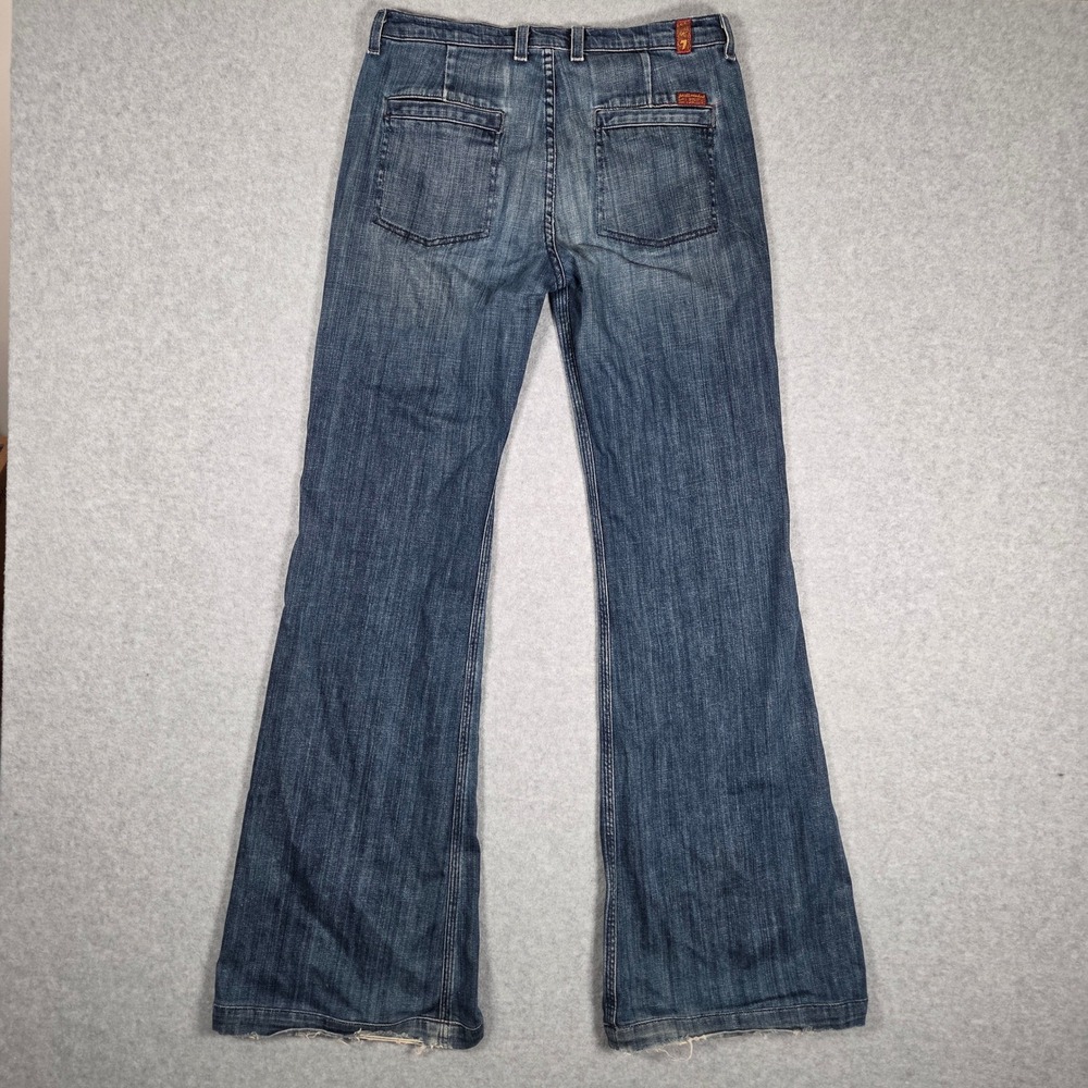 7 For All Mankind Women 28 Y2K Flare Bootcut Jeans Blue USA Front Patch Pocket - Picture 3 of 10